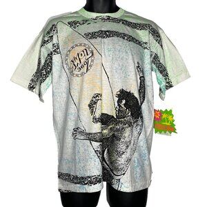 Vintage 90s AWOL Surfer Tee T Shirt Size M Surfboard Hand Painted All Over Print